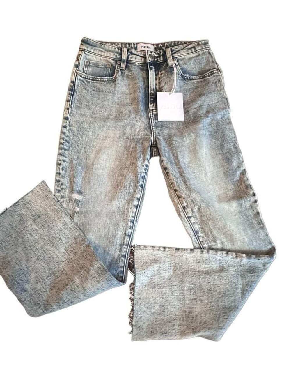 NEW Pistola Lennon June Jeans Size 26 Acid Wash Raw Hem